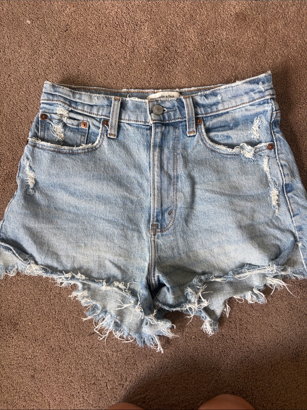 Abercrombie & Fitch Faded Light Blue Distressed Denim Shorts